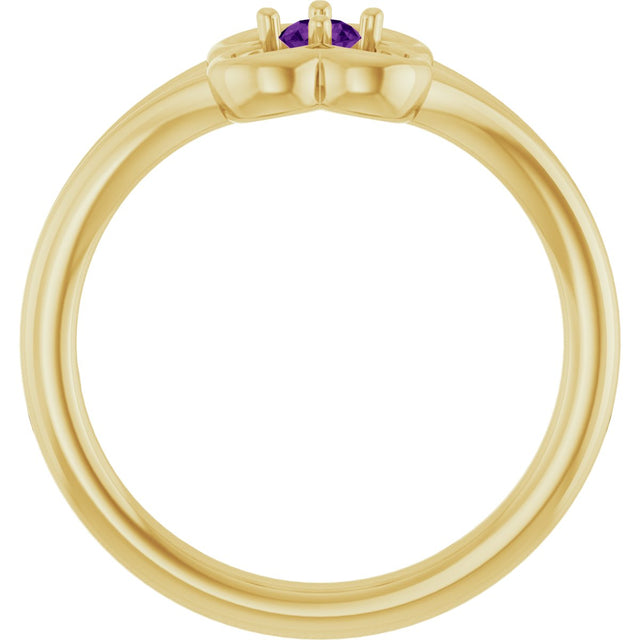 14K Gold Round Natural Amethyst Youth Flower Ring - Yellow Gold - view 7