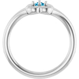 14K Gold Round Natural Aquamarine Youth Flower Ring - White Gold - view 7