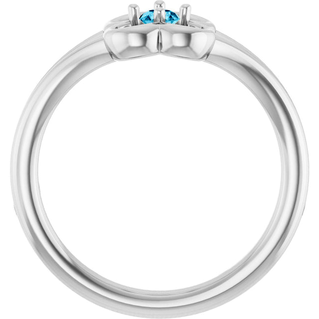 14K Gold Round Natural Aquamarine Youth Flower Ring - White Gold - view 7
