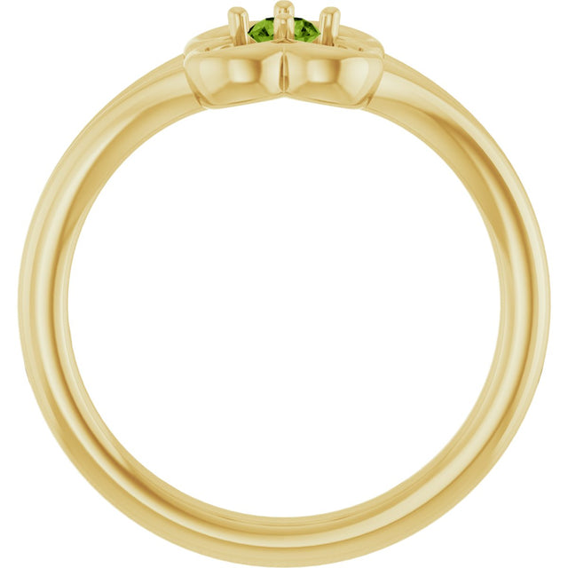 14K Gold Round Natural Peridot Youth Flower Ring - Yellow Gold - view 7