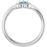 14K Gold Round Natural Blue Zircon Youth Flower Ring - White Gold - view 7