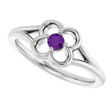 14K Gold Round Natural Amethyst Youth Flower Ring - White Gold - view 10