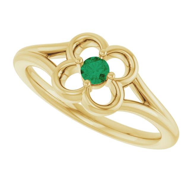 14K Gold Round Natural Emerald Youth Flower Ring - Yellow Gold - view 10