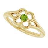 14K Gold Round Natural Peridot Youth Flower Ring - Yellow Gold - view 10