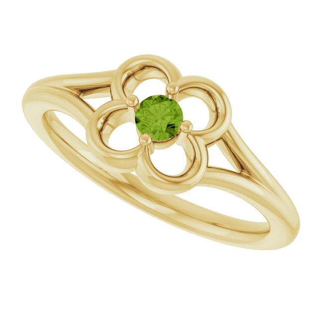 14K Gold Round Natural Peridot Youth Flower Ring - Yellow Gold - view 10