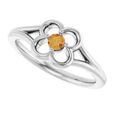 14K Gold Round Natural Citrine Youth Flower Ring - White Gold - view 10