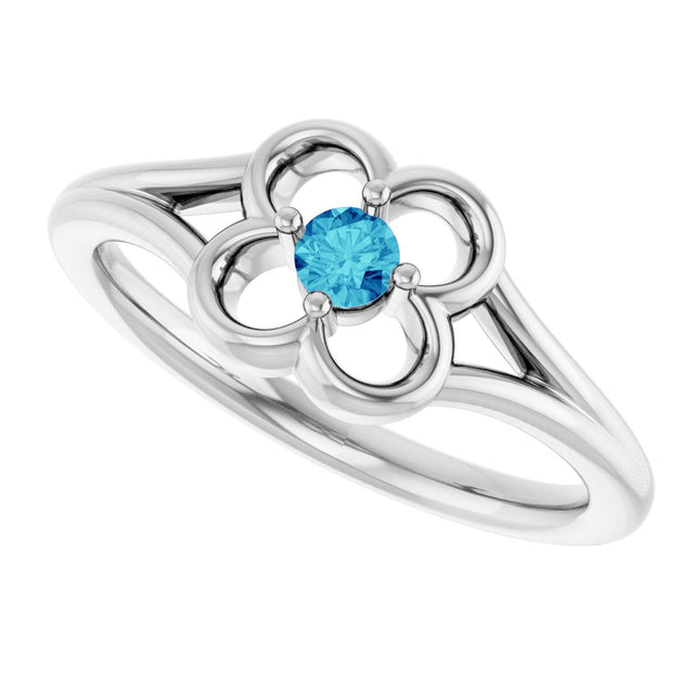 14K Gold Round Natural Blue Zircon Youth Flower Ring - White Gold - view 10