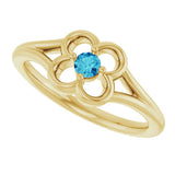 14K Gold Round Natural Blue Zircon Youth Flower Ring - Yellow Gold - view 10