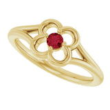 14K Gold Round Natural Ruby Youth Flower Ring - Yellow Gold - view 10