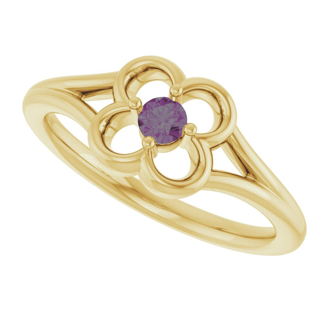 14K Gold Round Natural Alexandrite Youth Flower Ring - Yellow Gold - view 10