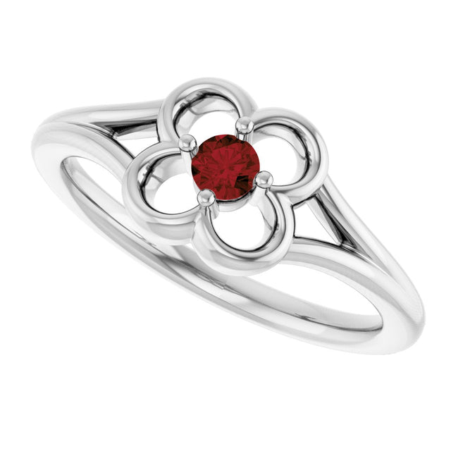 14K Gold Round Natural Mozambique Garnet Youth Flower Ring - White Gold - view 10