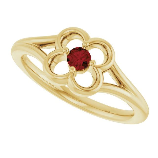14K Gold Round Natural Mozambique Garnet Youth Flower Ring - Yellow Gold - view 10