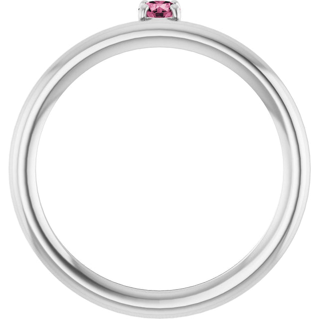 14K Gold Round Natural Pink Tourmaline Asymmetric Stackable Ring - White Gold - view 12