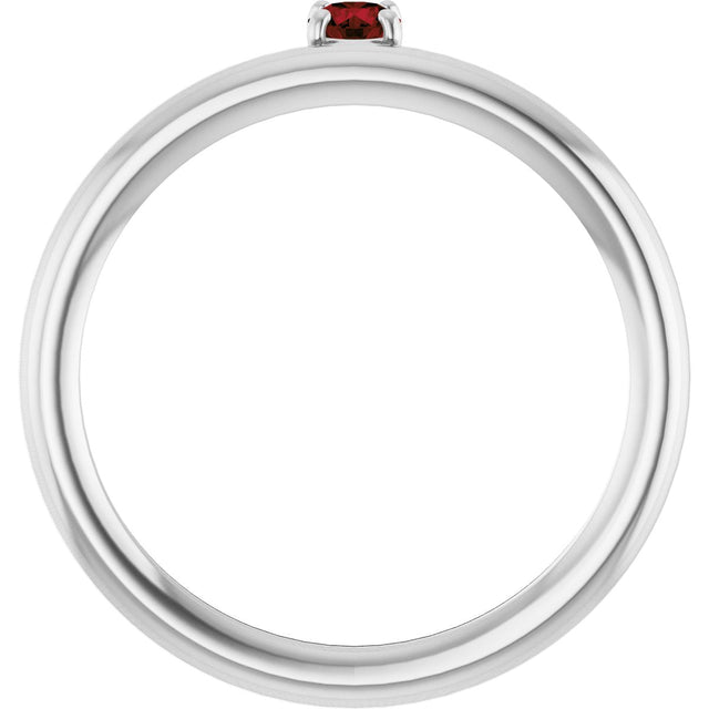14K Gold Round Natural Mozambique Garnet Asymmetric Stackable Ring - White Gold - view 12