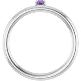 14K Gold Round Natural Amethyst Asymmetric Stackable Ring - White Gold - view 12