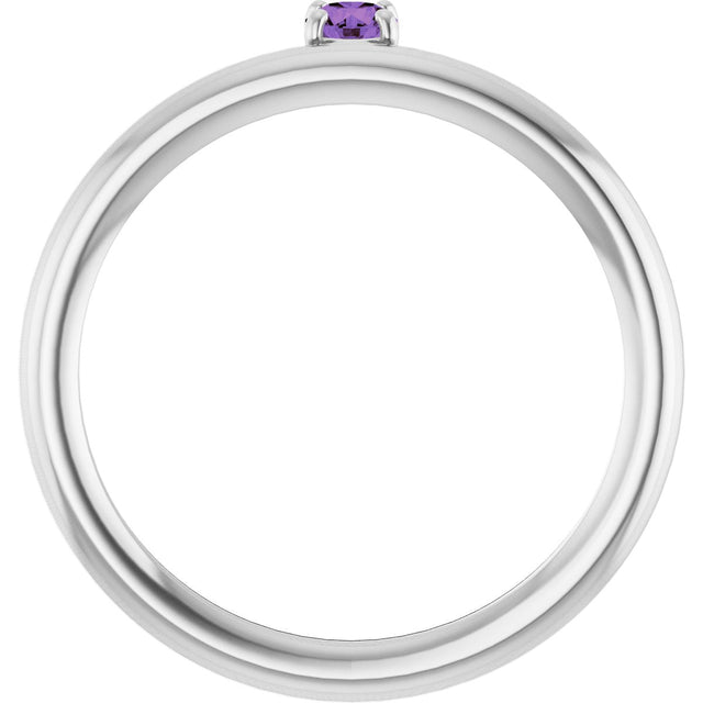 14K Gold Round Natural Amethyst Asymmetric Stackable Ring - White Gold - view 12