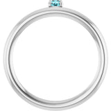 14K Gold Round Natural Blue Zircon Asymmetric Stackable Ring - White Gold - view 12