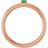 14K Gold Round Natural Emerald Asymmetric Stackable Ring - Rose Gold - view 14