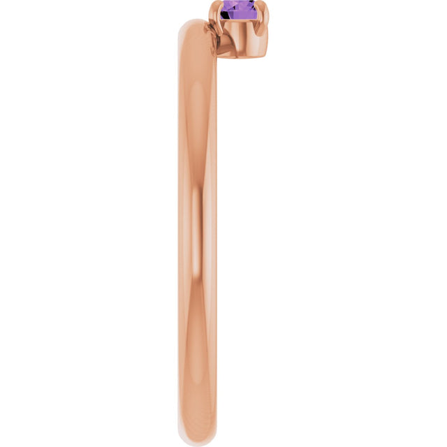 14K Gold Round Natural Amethyst Asymmetric Stackable Ring - Rose Gold - view 17