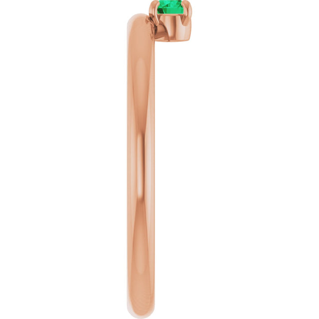 14K Gold Round Natural Emerald Asymmetric Stackable Ring - Rose Gold - view 17
