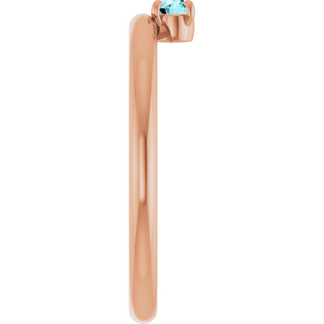 14K Gold Round Natural Blue Zircon Asymmetric Stackable Ring - Rose Gold - view 17