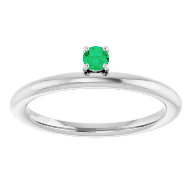 14K Gold Round Lab-Grown Emerald Asymmetric Stackable Ring - White Gold - view 13