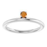 14K Gold Round Natural Citrine Asymmetric Stackable Ring - White Gold - view 13