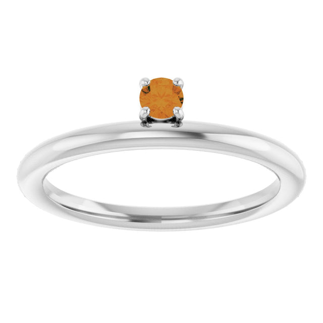 14K Gold Round Natural Citrine Asymmetric Stackable Ring - White Gold - view 13