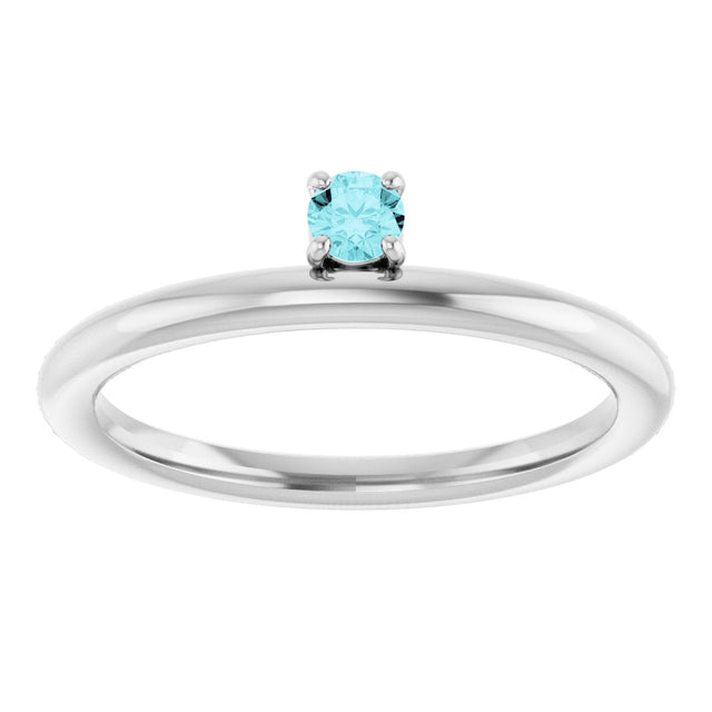 14K Gold Round Natural Blue Zircon Asymmetric Stackable Ring - White Gold - view 13