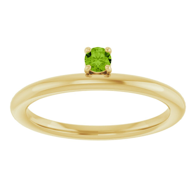 14K Gold Round Natural Peridot Asymmetric Stackable Ring - Yellow Gold - view 13