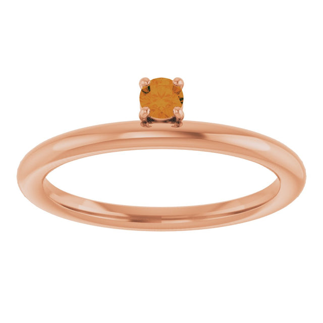 14K Gold Round Natural Citrine Asymmetric Stackable Ring - Rose Gold - view 15