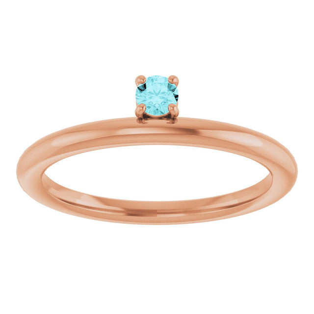 14K Gold Round Natural Blue Zircon Asymmetric Stackable Ring - Rose Gold - view 15