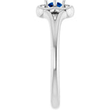 Platinum Round Natural Blue Sapphire Youth Flower Ring - view 9