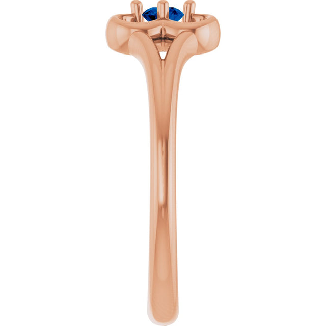 14K Gold Round Natural Blue Sapphire Youth Flower Ring - Rose Gold - view 9