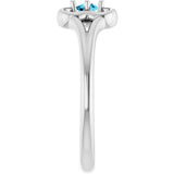 14K Gold Round Natural Aquamarine Youth Flower Ring - White Gold - view 9