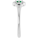 14K Gold Round Natural Emerald Youth Flower Ring - White Gold - view 9