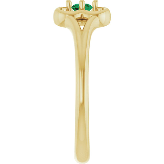 14K Gold Round Natural Emerald Youth Flower Ring - Yellow Gold - view 9