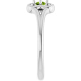 14K Gold Round Natural Peridot Youth Flower Ring - White Gold - view 9