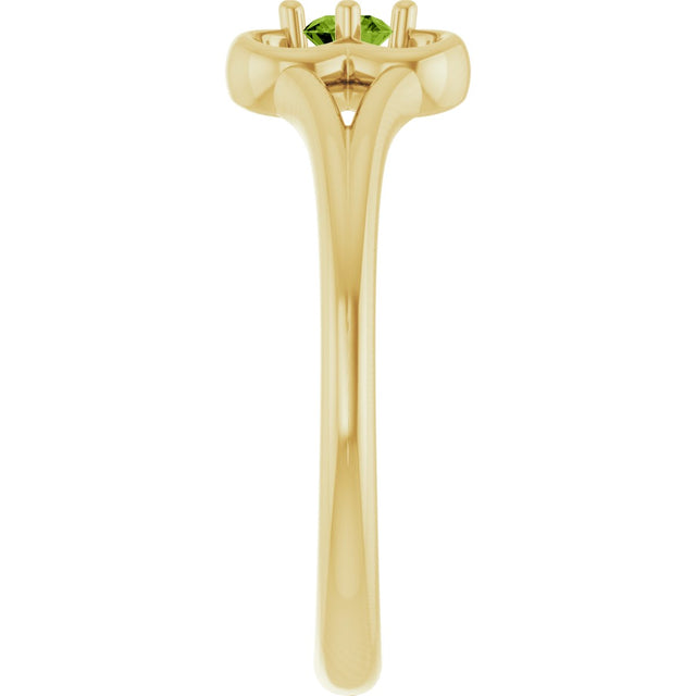 14K Gold Round Natural Peridot Youth Flower Ring - Yellow Gold - view 9