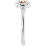 14K Gold Round Natural Citrine Youth Flower Ring - White Gold - view 9