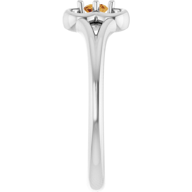 14K Gold Round Natural Citrine Youth Flower Ring - White Gold - view 9