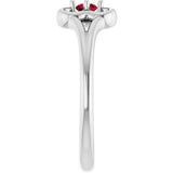 14K Gold Round Natural Ruby Youth Flower Ring - White Gold - view 9