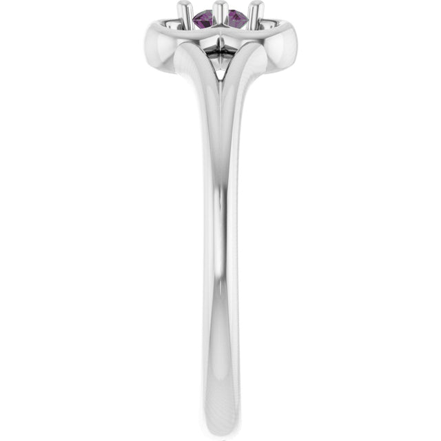 14K Gold Round Natural Alexandrite Youth Flower Ring - White Gold - view 9