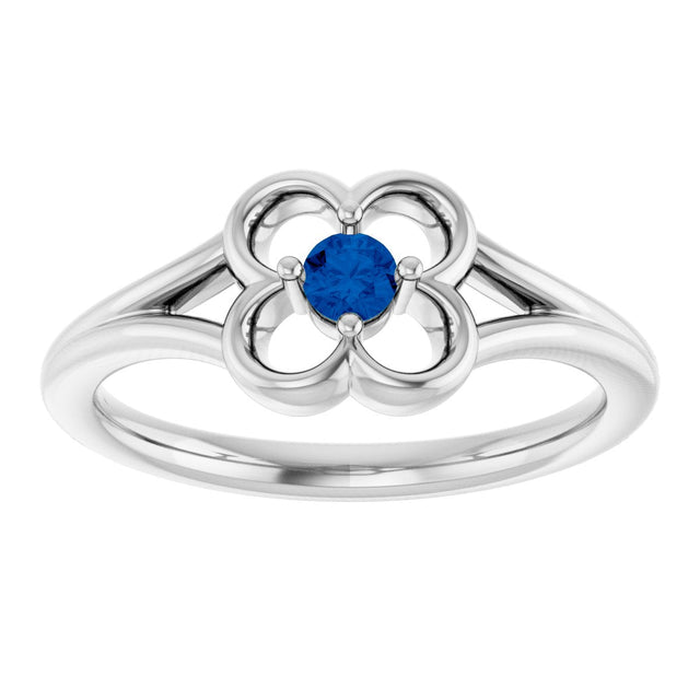 Platinum Round Natural Blue Sapphire Youth Flower Ring - view 8