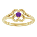 14K Gold Round Natural Amethyst Youth Flower Ring - Yellow Gold - view 8
