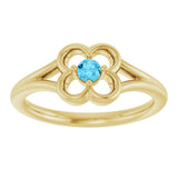14K Gold Round Natural Aquamarine Youth Flower Ring - Yellow Gold - view 8