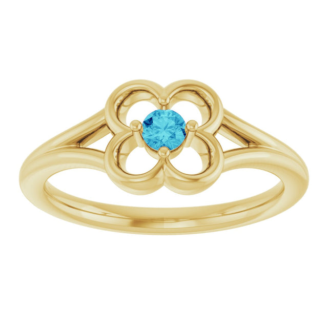 14K Gold Round Natural Blue Zircon Youth Flower Ring - Yellow Gold - view 8