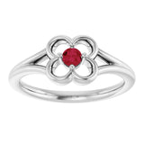 14K Gold Round Natural Ruby Youth Flower Ring - White Gold - view 8