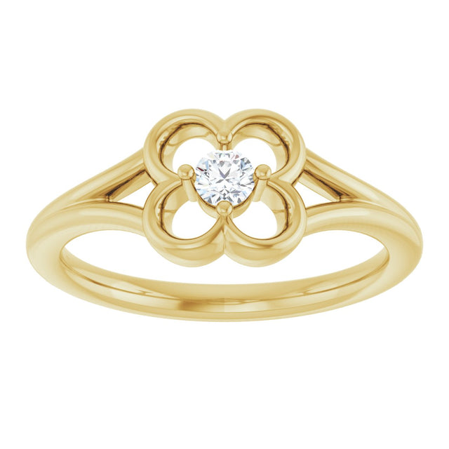 14K Gold Round Natural Diamond Youth Flower Ring - Yellow Gold - view 8