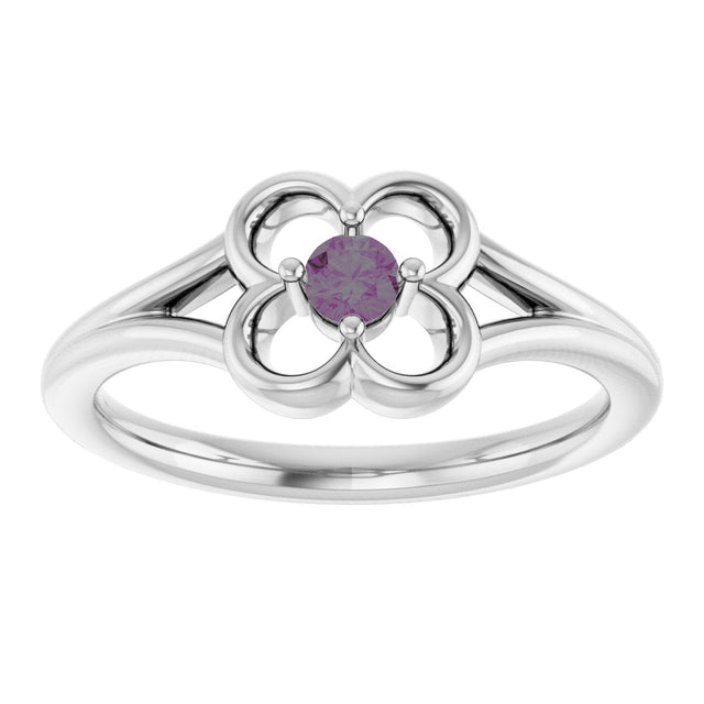14K Gold Round Natural Alexandrite Youth Flower Ring - White Gold - view 8
